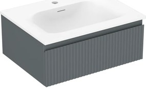 Mexen Rivel, kúpeľňová skrinka 60 cm s umývadlom Vela, 1 zásuvka, drážkovaná, grafitová matná/biela matná, 91A20-06023-1-BF66-W23M01