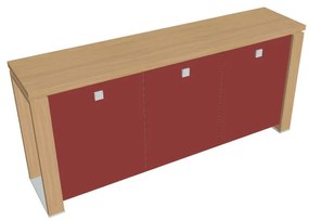 Nízka skriňa Verno+ S 200 x 46 x 90 cm, sklenené dvere, dub svetlý / červená