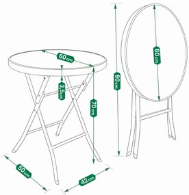 Dekorstudio Jumi Garden Balkónový skladací set na malý balkón 2x stolička a okrúhly stôl - béžový