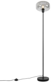 Stojaca lampa v štýle Art Deco čierna s dymovým sklom - Bizle