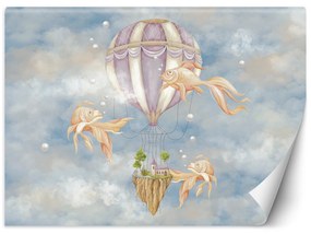 Gario Fototapeta Teplovzdušný balón, dom a ryby na modrej oblohe Materiál: Vliesová, Rozmery: 200 x 140 cm