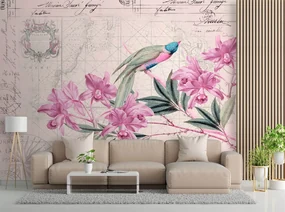Gario Fototapeta Vták na ružovej vetve - Andrea Haase Materiál: Vliesová, Rozmery: 100 x 70 cm