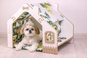 Domeček pro psa - zelené listy, 59 x 50 cm