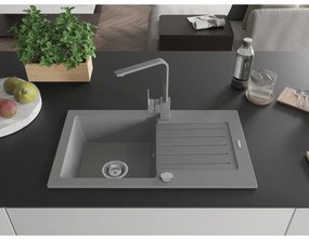 Mexen Pablo, granitový drez 752x436x161 mm, 1-komorový a šedá batéria Rita, šedá, 6510-71-670300-71