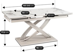 Vintino Rozkladací stôl RONNY 160–240 cm Biely mramor / kašmír