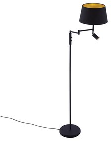 Stojaca lampa čierna s čiernym tienidlom a nastaviteľným svetlom na čítanie - Ladas