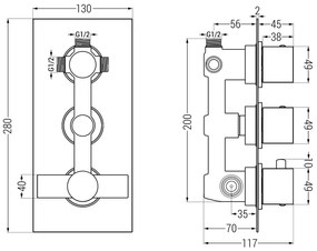 Mexen Cube DR02 podomietkový vaňový a sprchový set s hlavovou sprchou 25x25 cm (7v1), grafitová, 77503DR0225-66