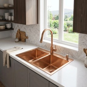 Rea Toby, 1.5-komorový nerezový drez 560x480x210 mm, medená matná, ZLE-06416
