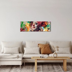 Obraz - Umelkyňa so slúchadlami (s hodinami) (90x30 cm)