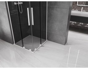 Mexen Velar L Duo, sprchový kút s posuvnými dverami 90 x 90 cm, 8mm šedé sklo, biela matná, 871-090-090-02-43-20