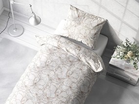 Biante Bavlnené posteľné obliečky Sandra SA-268 Béžové designové kvety na bielom Jednolôžko 140x200 a 70x90 cm