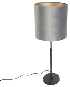 Moderná stolná lampa čierna tienidlo z látky sivé 25 cm nastaviteľná - Parte