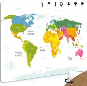 Obraz na korku pútavá mapa sveta v okúzľujúcom farbenom prevedení