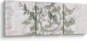 Obraz - Rastliny v omietke (s hodinami) (90x30 cm)