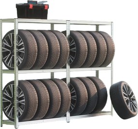 Regál na pneumatiky TYRE, 120x40x180cm, max 795kg, strieborná / bledohnedá Jurhan