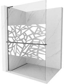 Mexen Kioto+ L, sprchová zástena Walk-In s poličkou a vešiakom 100 x 200 cm, 8mm číre sklo biely vzor, grafitový profil, 800-100-123-95-85