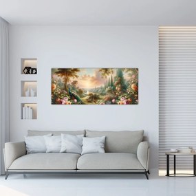 Obraz - Pávy v záhrade (120x50 cm)