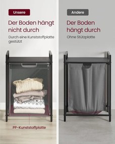 Kôš na bielizeň, s policou, kovový rámom, sivý