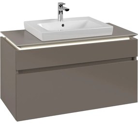 VILLEROY &amp; BOCH Legato závesná skrinka pod umývadlo (umývadlo v strede), 2 zásuvky, s LED osvetlením, 1000 x 500 x 550 mm, Truffle Grey, B681L0VG