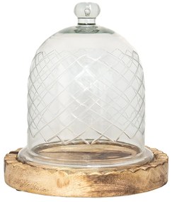 Hnedý drevený okrúhly podnos so skleneným poklopom - Ø 21*25 cm