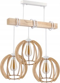 BERGE LED závesné stropné svietidlo, drevené, biele, 3xE27, vzácna guľa