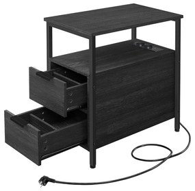 Príručný stolík, nočný stolík s káblom, 2 zásuvky, antracitovo sivý