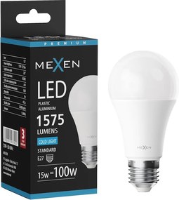 Mexen Nova, LED žiarovka E27, A60, 15W, studená - 6500K, 1575 lm - L100-E27-1565-01
