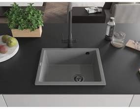 Mexen Pedro, granitový drez 560x460x200 mm, 1-komorový, šedá s čiernym sifónom, 6508561000-71-B