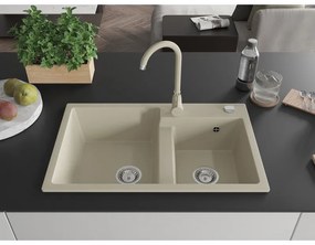 Mexen Tomas, granitový drez 800x500x190 mm, 2-komorový, béžová, 6516802000-69