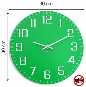 Zelené hodiny na stenu s tichým chodom