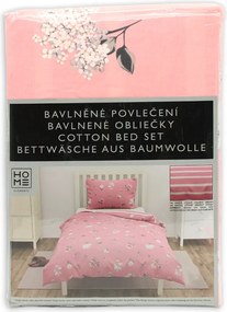 HOME ELEMENTS Bavlnené obliečky na jednolôžko, obojstranné, Kvetiny, ružové