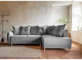 Sivá menčestrová rozkladacia rohová pohovka (pravý roh) Lazy Lukka – Miuform