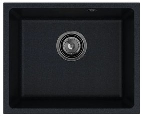 Sink Quality Crypton 55, kuchynský granitový drez 460x375x205 mm + čierny sifón, čierna škvrnitá, SKQ-CRY.B.1KBO.55.XB