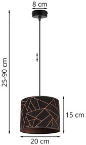 Závesné svietidlo Werona 6, 1x čierne textilné tienidlo so vzorom, (fi 20cm), c