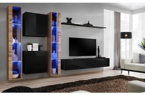 Obývacia stena Switch XVI Sklo +LED Wotan/čierna