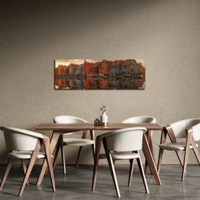 Obraz farebných domčekov (s hodinami) (90x30 cm)