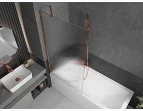 Mexen Next, vaňová zástena 1-krídlová 90 x 150 cm, fixné krídlo, 6 mm sklo s pruhmi, ružové zlato profil, 895-090-000-00-09-60