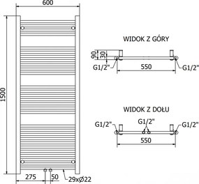 Mexen Mars, elektrické vykurovacie teleso 1500x600 mm + vykurovacia tyč 600 W, chrómová, W110-1500-600-2600-01