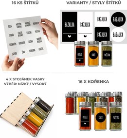 Orion Sada 16ks koreničiek PIMEN 80ml + 4ks organizér na koreničky VASKY + sada 16ks štítkov