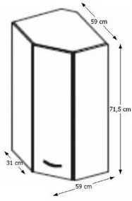 Horná rohová kuchynská skrinka 60/60 N G-72 Pleitton (vysoký lesk biely). Vlastná spoľahlivá doprava až k Vám domov. 1014781
