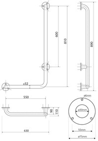 Nástenné madlo do kúpeľne z nehrdzavejúcej ocele 63 cm Handicap Right – Sapho