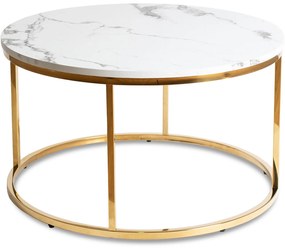 CLIFF MAX okrúhly konferenčný stolík, biely mramor/zlatá