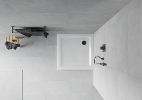 Mexen Flat štvorcový sprchovací kút slim 90 x 90 cm, biely, čierny sifón - 40109090B