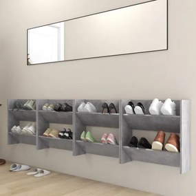 vidaXL Nástenné botníky 4 ks betónovo-sivé 60x18x60 cm drevotrieska-