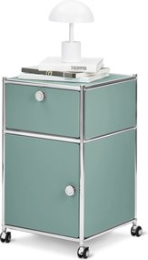 Kancelárska skrinka na kolieskach »CN3« so zásuvkou a dvierkami, šalviová zelená