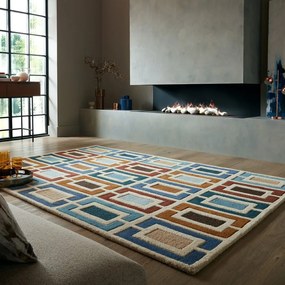 Modro-oranžový ručne tkaný vlnený koberec 120x170 cm Retro Blocks – Flair Rugs