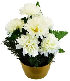 Dušičková dekorácia v miske krémová, 22 cm