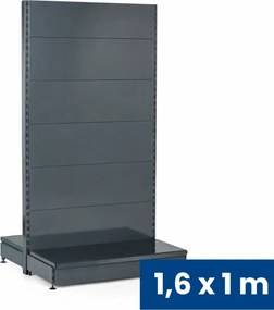 Predajný regál obojstranný, plné steny, 1600 x 1000 x 900 mm, základný, antracit