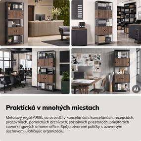Regál na šanóny s uzamykateľnou skrinkou, kancelársky, otvorené police, kovový antracitový/orech, 800x2200x400 mm: ARIEL Eco Design