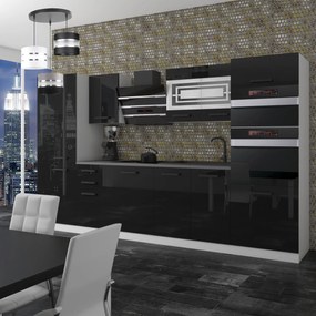 Kuchynská linka Belini Premium Full Version 300 cm čierny lesk s pracovnou doskou MILA